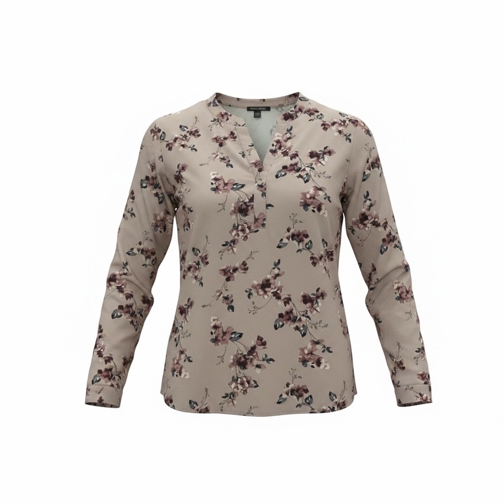 Hilary Radley Women XL Mauve Floral Split Neck Long Sleeve Blouse CU3421-132